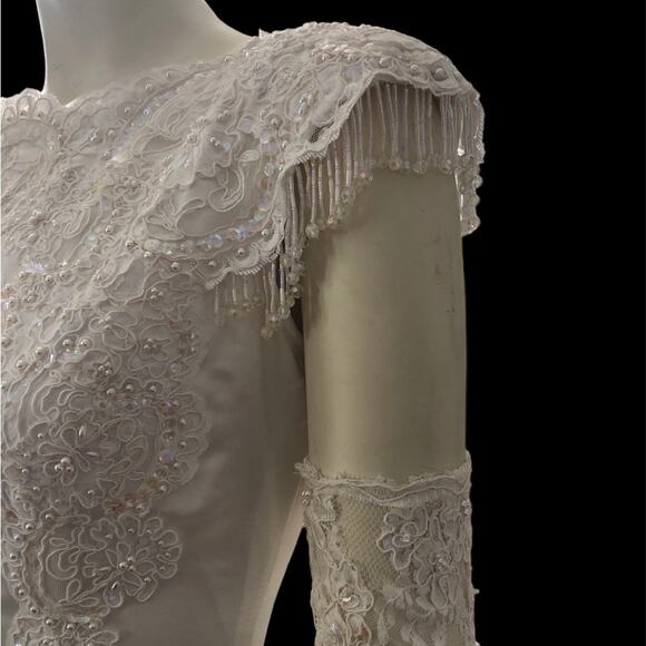 Vintage After Six Wedding dress with train & sleeveless gloves size 8 - Picture 8 of 16